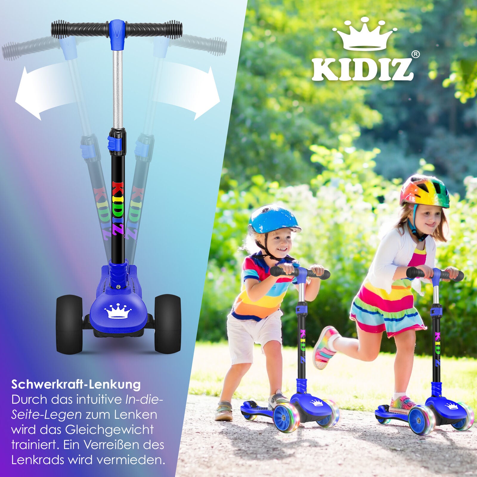 KIDIZ® Kinder Roller LED Räder Kinderscooter Dreiradscooter Scooter Cityroller