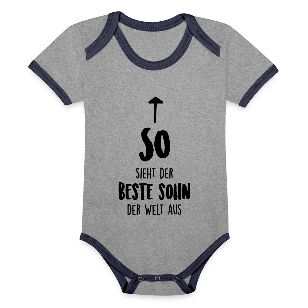 Baby Bio-Kurzarm-Kontrastbody - Grau meliert/Navy
