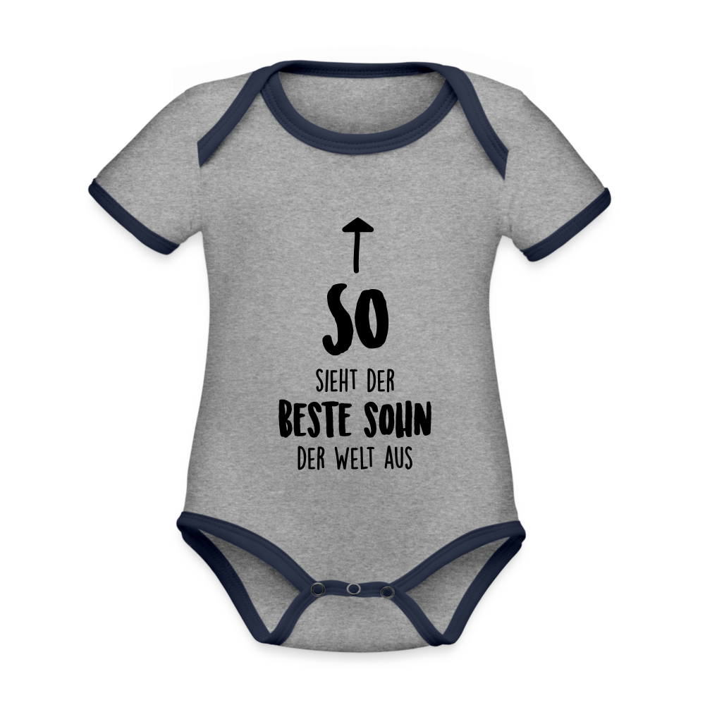 Baby Bio-Kurzarm-Kontrastbody - Grau meliert/Navy