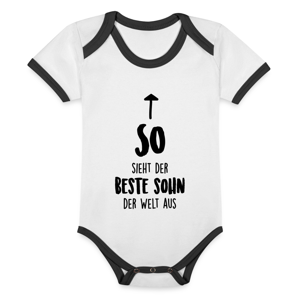 Baby Bio-Kurzarm-Kontrastbody - Weiß/Schwarz